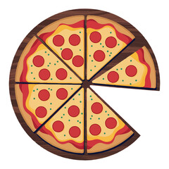 Freshly baked pepperoni pizza, a gourmet meal with vegetables illustration Free Vector clipart isolated icon 