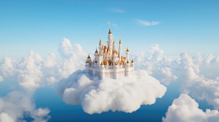 Fantasy Castle in the Clouds Above Blue Sky