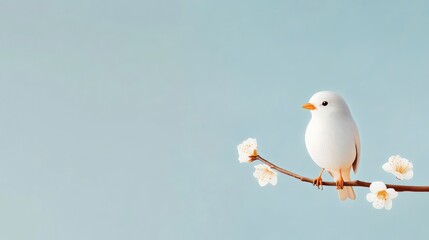 Obraz premium Whimsical Bird on a Branch with White Flowers