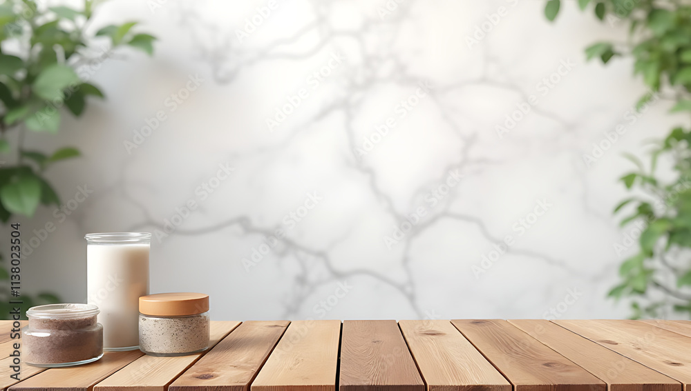 Poster Wood table background features a marble design for use in product display montages showcasing various items._00003_