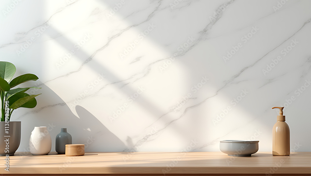 Poster Wood table background features a marble design for use in product display montages showcasing various items._00001_