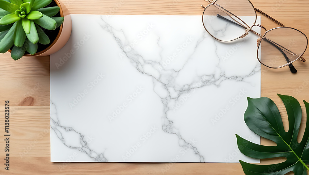 Poster Wood table background features a marble design for use in product display montages showcasing various items._00002_