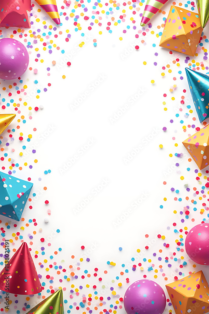 Poster vibrant party design features a colorful isolated background with confetti explosion, decoration ele