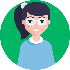 A vibrant, tech-savvy nerd girl with oversized square glasses.