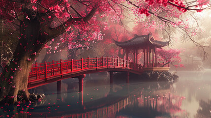 Bright pink Sakura in the park