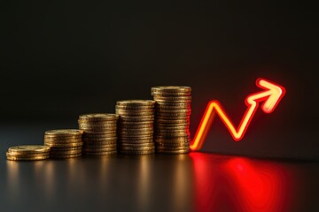 Growth in Finance Charts with Coins and Rising Arrow Signifying Economic Success