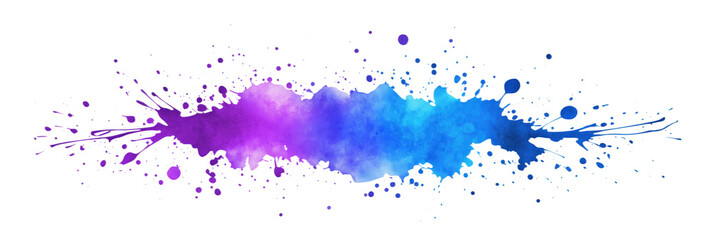 Obraz premium Colorful watercolor splash, vibrant purple and blue hues, abstract design with splatters and drips, artistic background element, isolated on transparent background, png