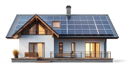 The technician is installing solar panels on the roof of the house to reduce electricity usage, isolated on transparent png background
