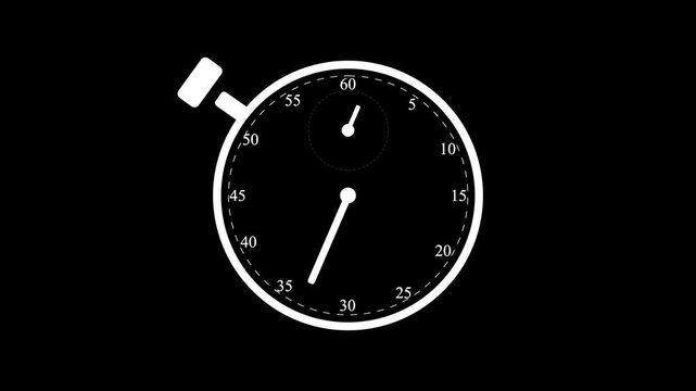 Animation clock 60 sec faster Stopwatch, icon Motion graphics count time on dark background, alpha animation