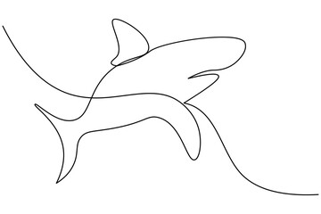 Fototapeta premium Sharks fish Continuous one line drawing of fish isolated flat vector illustration