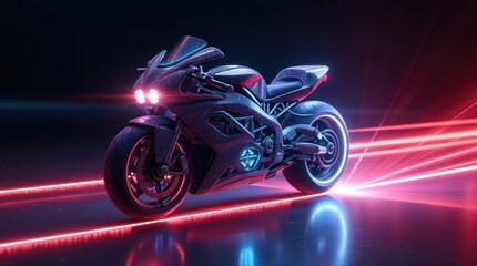 Futuristic Motorcycle with Colorful Lights and Laser Beams