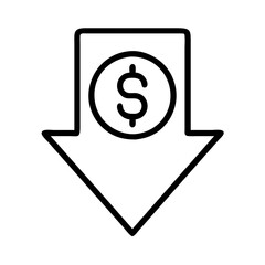 price drop arrow icon, black friday line art, black friday icon - simple black line art icon of price drop arrow, for black friday celebrations. black friday vector art.