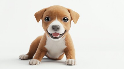 A cute cartoon puppy sits and smiles at the camera.