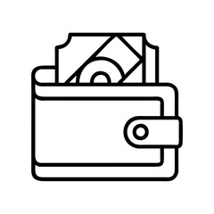 wallet with cash icon, black friday line art, black friday icon - simple black line art icon of wallet with cash, for black friday celebrations. black friday vector art.