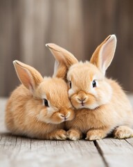 Cute fluffy rabbits cuddling