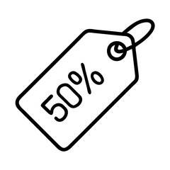  50 off tag icon, black friday line art, black friday icon - simple black line art icon of 50 off tag, for black friday celebrations. black friday vector art.