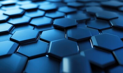 Obraz premium Abstract Blue Hexagon Pattern: A 3D Digital Render of Interlocking Geometric Shapes