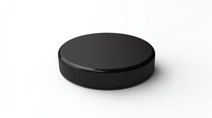 A black hockey puck isolated on a white background.