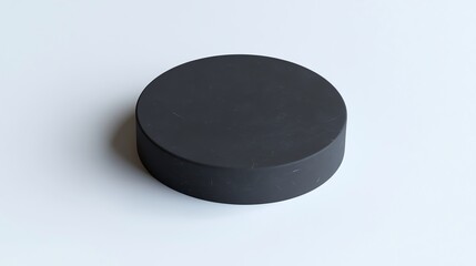 A black hockey puck isolated on a white background.