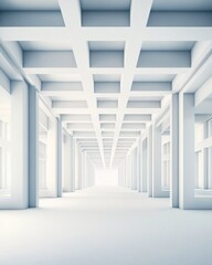 Obraz premium Minimalist architectural interior with white walls and grid ceiling