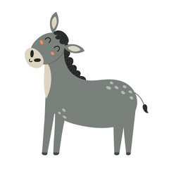 Cute donkey isolated on white background. Funny farm animal clipart for kids design. Vector illustration