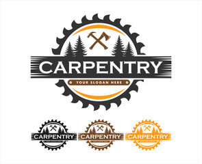 carpenter handyman vector logo badge label illustration emblem template silhouette vintage retro graphic design concept for business furniture