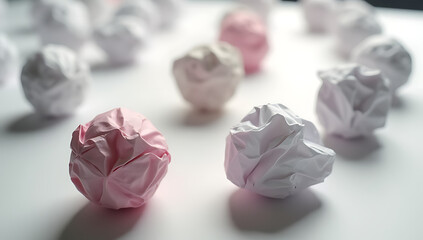 Paper crumpled balls are often used as a tool for exploring creative idea generation and concept development processes in brainstorming sessions._00001_