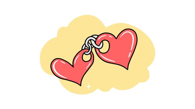 4K video Footage Ring with Red Heart key chain background Illustration. Video animated Cartoon, Cute and Funny with Red Heart key chain