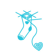 Gift Woven with Love Icon, Handmade Socks, Five-Needle Knitting Technique, Isolated on White Background. Blue icon set