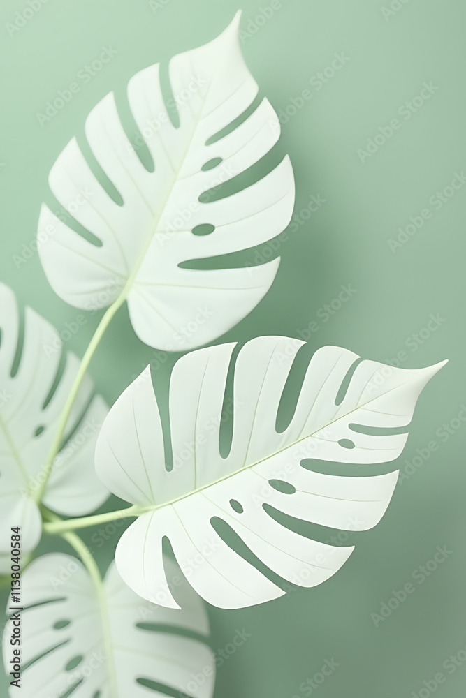 Aufkleber monstera leaves with selective focus on white color used as a decorative element in a composition de