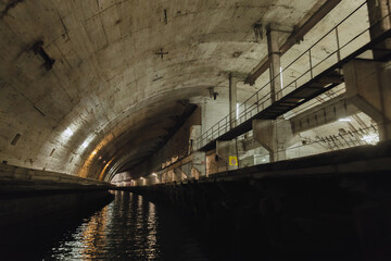 Industrial underground concrete tunnel perspective