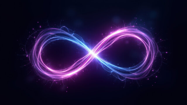 A captivating digital illustration symbolizing continuous development cycles, featuring a magical infinity loop with vibrant purple hues and glowing particles