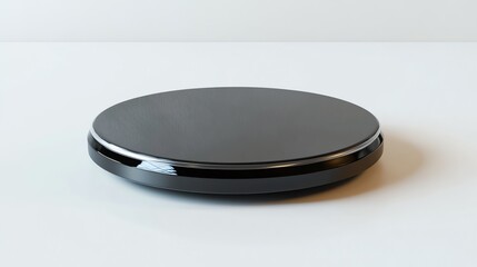 A black, round pedestal with a silver rim, isolated on a white background.