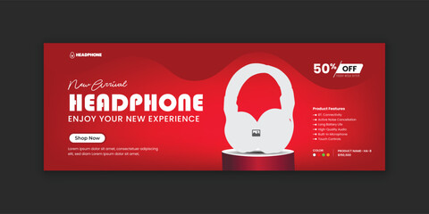Product marketing Facebook cover banner design or  headphone sale social media cover template