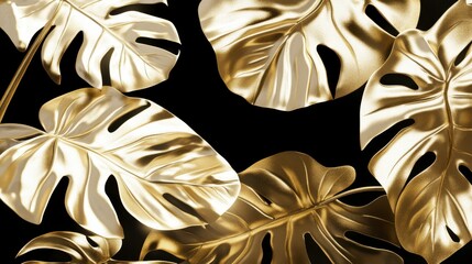 Stunning Gold Monstera Leaf Design: A Luxurious Tropical Print for Home Decor