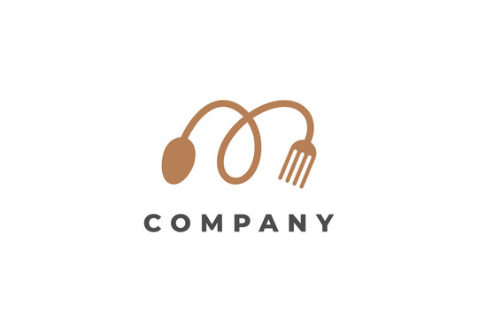 letter m restaurant food court spoon and fork logo