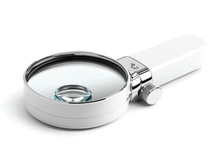 Close-up of a magnifying glass on a white background.