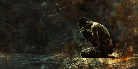 Kneeling Figure Against Textured Background