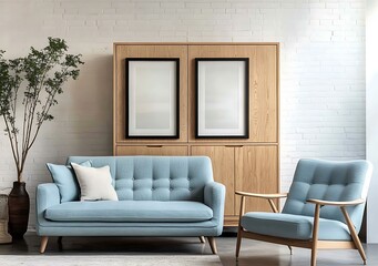 Modern Light Blue Sofa and Armchair Living Room