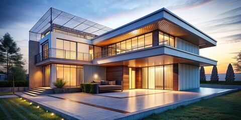 Obraz premium Sleek digital home model: architectural wireframe portrait showcasing modern 3D design visualization.