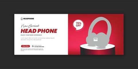 Black Friday headphone sale social media banner design template or headphone sale Facebook cover banner design
