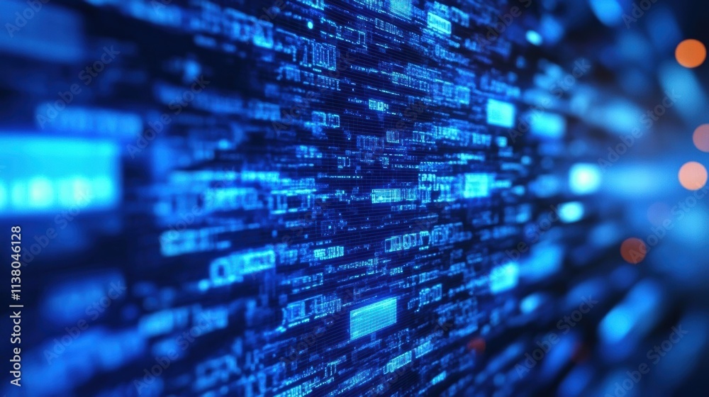 Poster abstract digital technology background with glowing blue lines and data streams for futuristic desig