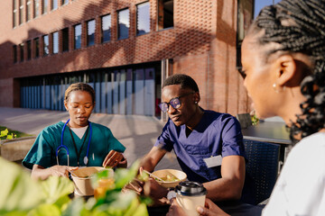 Group of medical student chatting with colleagues