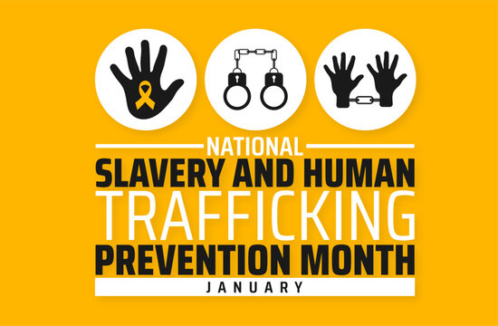 National Slavery and Human Trafficking Prevention Month background, banner or poster design template. observed every year in January. Holiday concept. Use to any Template, card, poster, placard.