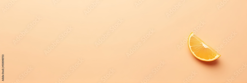 Poster Fresh orange slice on a soft pastel colored background with plenty of whitespace for text overlay._00002_