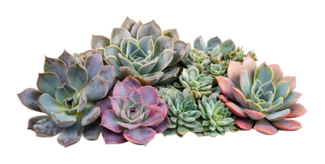 Group of vintage succulent flowers on a transparent background. isolated background.