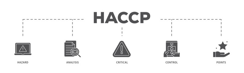 HACCP infographic icon flow process which consists of hazard analysis and critical control points acronym in food safety management system icon live stroke and easy to edit .