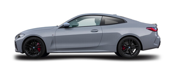 BMW 4 Series Coupe car, side view isolated. PNG