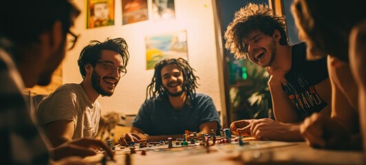 Joyful Friends Playing Board Games at Night