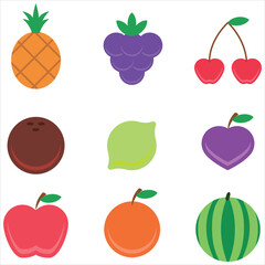 Collection of fruits vector icon. Colorful icon sheet.